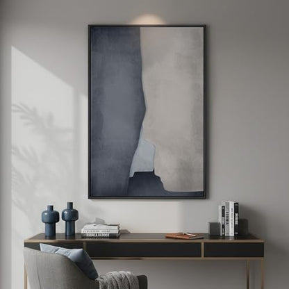 Large Framed Blue Gray Modern Abstract Wall Art, 1 Piece 24x36 In - color: Blue and Grey