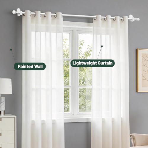 USFOOK White Curtain Rods No Drilling 32 to 58 Inch, Adhesive Window Rod - color: White, size: 32-58"