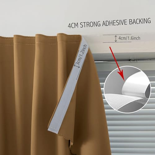 Self Adhesive Curtains, Stick Curtain Blackout Shades Window Cover Curtains for Living Room No Drilling, 35" W X 59" L, Brown, 1 Panel - color: Brown, size: 35"W x 59"L (Pack of 1)