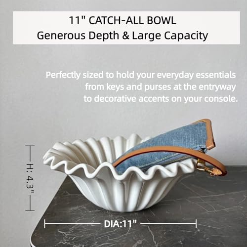 11" Scalloped Wavy Ruffle Decorative Bowl, White