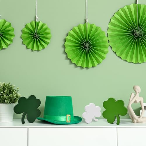 St Patricks Day Decorations Wooden Shamrock Tabletop Set – 3 Piece Green Clover Freestanding Tiered Tray Decor for Home Office Mantel Shelf Display