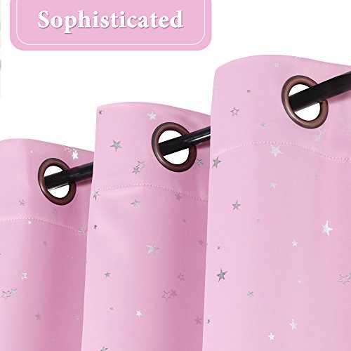 H.VERSAILTEX Blackout Star Curtains for Kids Room Boys Girls Twinkle Silver Stars Full Light Blocking Cute Thick Soft Curtain Drapes, Grommet Top, 2 Panels, 52" W x 63" L, Pink - color: Glitter Stars in Pink Base, size: 52"W x 63"L (Pack of 2)