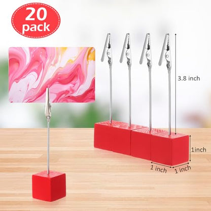 20 Pcs Cube Base Memo Clip Holder with Alligator Clip, Red - color: Red
