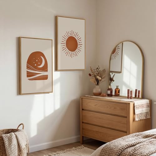 Framed Abstract Boho Mid Century Modern Canvas Wall Art Bedroom, 16x24 Inch - color: Neutral Terracotta Beige, size: 16" W x 24" H x 2Pcs