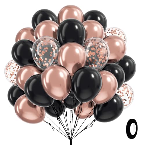 60pcs Rose Gold and Black Balloons 12inch with Rose Gold Confetti Balloons - color: Rose Gold Black