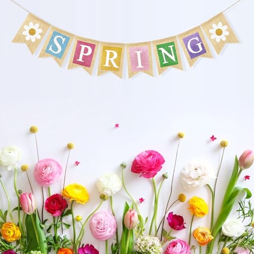 VILIFEVER Spring Burlap Banner Garland Spring Easter Mantle Decorations