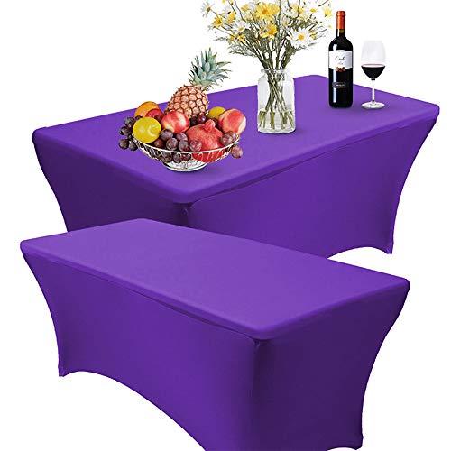 RELIANCER 2 Pack Stretch Spandex Table Covers for Rectangular Tables,4FT Elastic Fitted Tablecloth,Universal Rectangular Table Cloth Protector for Outdoor Party,Wedding,Bar,Birthday,Banquet,Events - color: Purple, size: 48" x 24" (2PC)