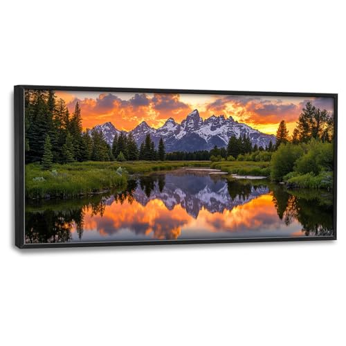 Trulave Large Mountain Lake Canvas Wall Art Decor for Living Room 60''x30'' | Forest Tree Canvas Wall Decor Sunset Pictures Framed Painting Natural Landscape Artwork for Bedroom Office - color: Lake2, size: 60"L x 30"W