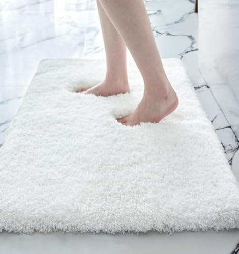 Disolla White Bathroom Rugs 17x24, Microfiber Non-Slip Plush Small Bath Mat - color: White, size: 1'5" x 2' (17''x24'' Mini Bathroom Rug)