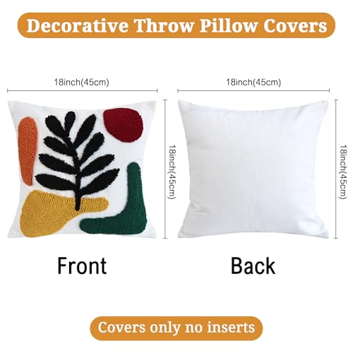 Woven Tufted Boho Throw Pillow Covers 18x18 Inch, Set of 1 - color: Green Botanical Tufted