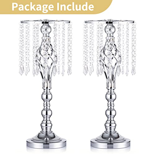 2 Pcs 19.3 Inches Tall Crystal Flower Stand Wedding Road Lead Holders Centerpiece Chandelier Metal Vase for Reception Tables Wedding Supplies - color: Silver, size: Medium - 2 Pcs