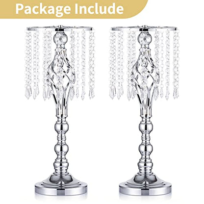 2 Pcs 19.3 Inches Tall Crystal Flower Stand Wedding Road Lead Holders Centerpiece Chandelier Metal Vase for Reception Tables Wedding Supplies - color: Silver, size: Medium - 2 Pcs