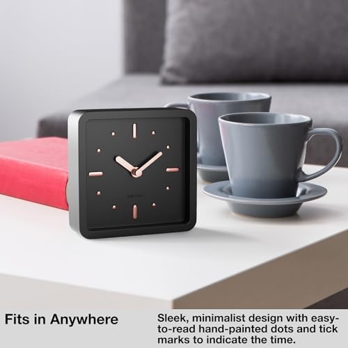Driini Small Square Modern Desk Clock – Silent Analog, Black and Rose Gold - color: Black