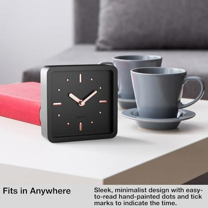 Driini Small Square Modern Desk Clock – Silent Analog, Black and Rose Gold - color: Black