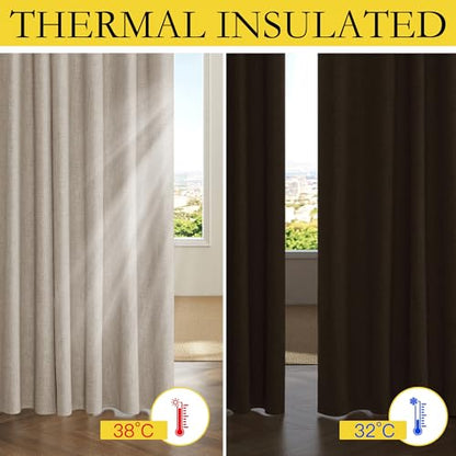 NICETOWN Natural Linen 100% Blackout Short Curtains 48 inches 2 Panels - color: Natural, size: 52"W x 48"L (Pack of 2)