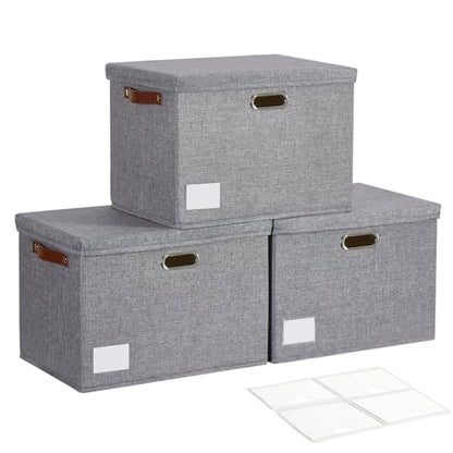 17" Large Fabric Storage Box with Lids, 3-Pack, Gray - color: Gray, size: Large-17"