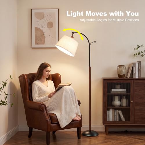 Floor Lamp, 9W 850lm Smart LED Arch Floor Lamp - Black Base - color: Wood Grain + Black Base