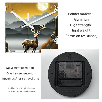 XNM 12 Inch Deer Glass Wall Clocks Battery Operated - color: Brown3, size: 12 Inch