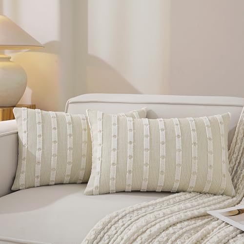 Boho Lumbar Tufted Chenille Throw Pillow Covers 20x12 Set of 2, Beige - color: Neutral Beige, size: 20" x 12" (Pack of 2)