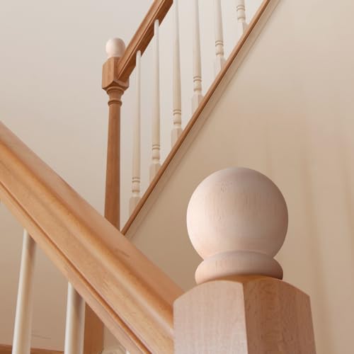 2 Pack Bed Post Finials 3" Round Wood Ball Curtain Rod Finial with Screw - size: 3 Inch