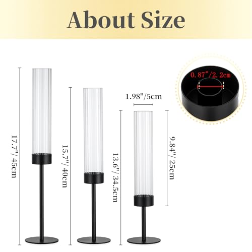 Hewory Black Hurricane Candle Holders: 12 PCS Tall Taper Candlestick Candle Holders Bulk for Candlesticks Candle Sticks Holder Decor for Table Centerpiece Wedding Party Christmas Decorations - color: Black, size: 12PCS
