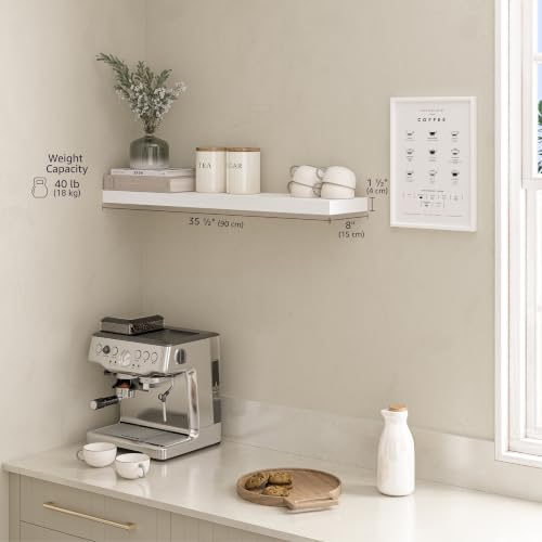 Ballucci Floating Shelf, 36" Wood Wall Shelf with Invisible Brackets for Bathroom, Living Room, Bedroom, Kitchen, Nursery, 8" Deep, White - color: White, size: 35.4 inches