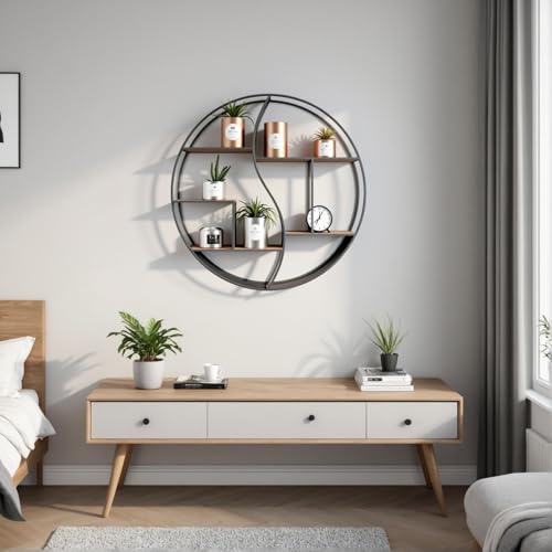 Round Wall Shelf,Decorative Circle Floating Shelves - color: Black