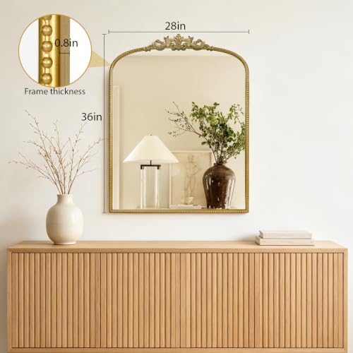 HOMECOOKIN Vintage Arched Gold Mirror, Antique Baroque Mirror, 36"X28" Wall Mirror with Ornate Frame, Antique Brass Mirror for Bathroom Vanity, Living Room, Fireplace, Entryway, Hallway, Home Decor - color: Gold, size: 36"L x 28"W