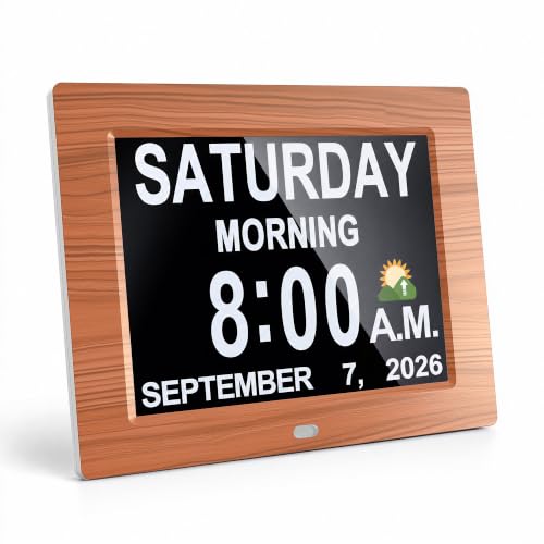 JALL 8" Large Digital Calendar Day Clock for Seniors 2026 - Easy to Read Alzheimer's Dementia Memory Loss Clock for Elderly with IPS Wide Angle，Day & Date, 12 Custom Alarms & Auto-Dimming, Wood - color: Wood, size: 8''