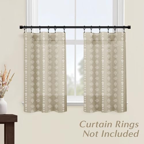 Lino Rosa Boho Kitchen Curtains Geometric Linen Small Tan Beige Tier Cafe Curtains for Bathroom RV 24 Inch Length - color: Tan Beige, size: 24"W x 24"L (Pack of 2)