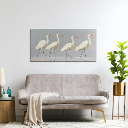 SSNEEKNDG White Heron Wall Art Bird Painting Animal Texture Artwork 20"x40" - size: 20"L x 40"W