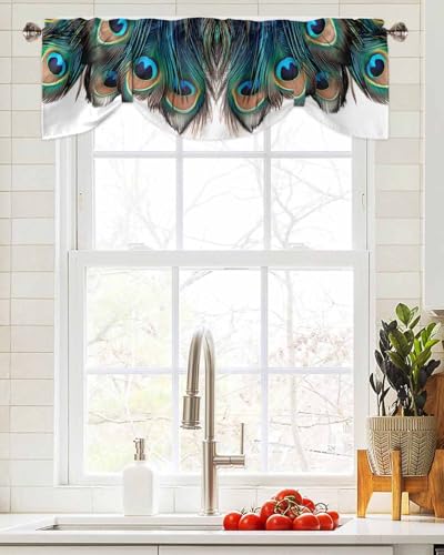 Retro Tie Up Valance for Windows Peacock Feathers Abstract Art Adjustable Curtain Valance Rod Pocket Balloon Shade Window Treatment for Kitchen Living Room Bedroom 42x18inch - size: 42"W x 18"L (Pack of 1)