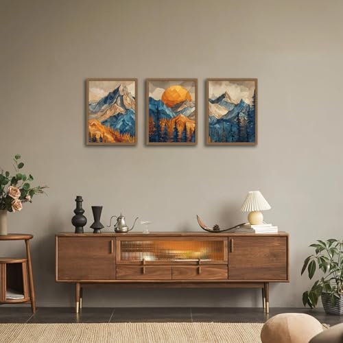 Mountain Wall Art Set of 3 Framed, Abstract Landscape Canvas Print - color: Rainbow Mountain, size: 16x24 Inches