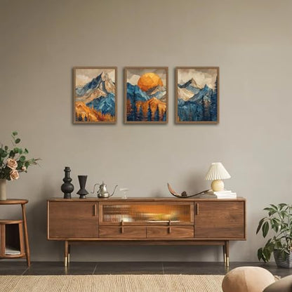 Mountain Wall Art Set of 3 Framed, Abstract Landscape Canvas Print - color: Rainbow Mountain, size: 16x24 Inches
