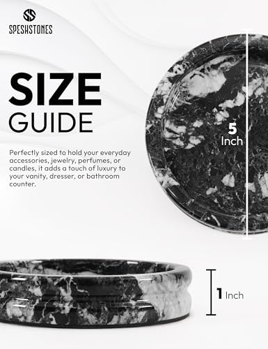 Marble Jewelry Dish, 5" Handmade Black Ring Tray - color: Black