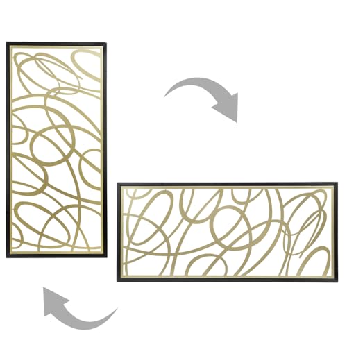 MyGift 44 x 21 Inch Large Black Framed Gold Tone Metal Abstract Laser Cut Panel Wall Art, Home Living Room Bathroom Bedroom Office Modern Minimalist Decor Accent