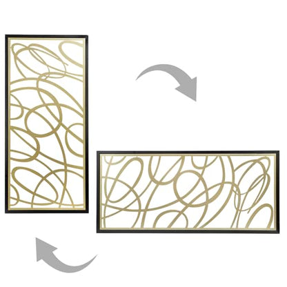 MyGift 44 x 21 Inch Large Black Framed Gold Tone Metal Abstract Laser Cut Panel Wall Art, Home Living Room Bathroom Bedroom Office Modern Minimalist Decor Accent