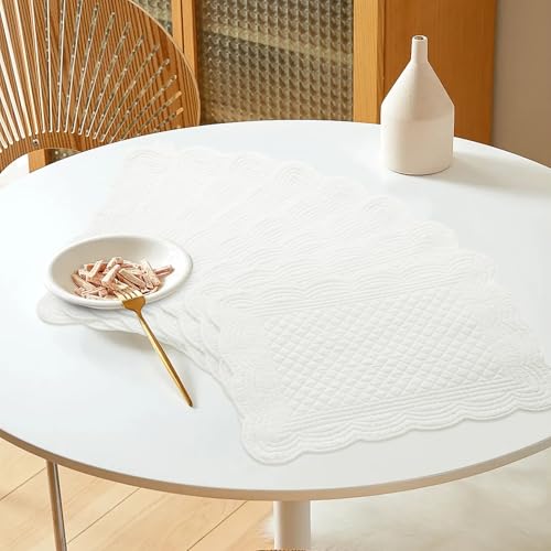 HOMBYS Quilted Placemats Set of 6 Washable-13x18 inches Rectangular Placemats for Kitchen Table-100% Cotton Fabric Rectangular Table Mats, (Cream White) - color: Cream White