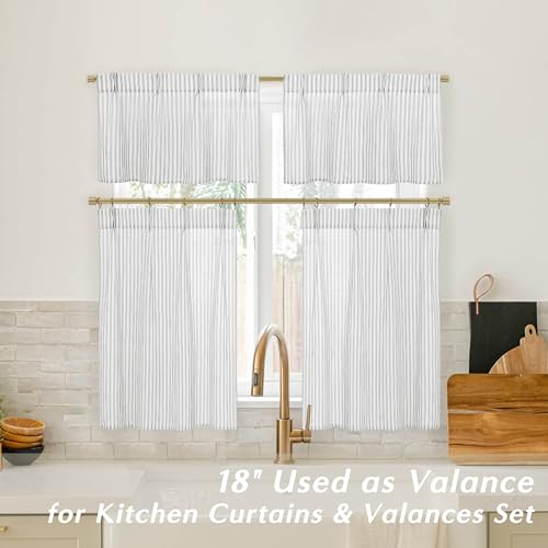 Lino Rosa Small Window Curtains 24 x 18 Inch Length,Sheer Semi Pleated Grey and White Curtains for Kitchen Bathroom Windows - color: Grey, size: 24"W x 18"L (Pack of 2)