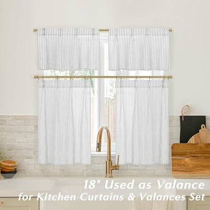 Lino Rosa Small Window Curtains 24 x 18 Inch Length,Sheer Semi Pleated Grey and White Curtains for Kitchen Bathroom Windows - color: Grey, size: 24"W x 18"L (Pack of 2)