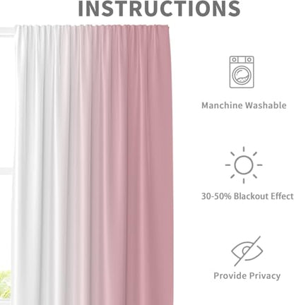Pink Kitchen Curtains, Ombre, 2 Panels, 27.5" W x 39" L, Rod Pocket - color: Pink and White, size: 27.5"W x 39"L (Pack of 2)
