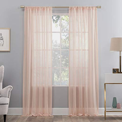 No. 918 Genevieve 2-pack 2-pack Linen Weave Sheer Semi-Sheer Grommet Curtain Panel Pair, 50" x 63", Blush Pink - color: Blush Pink, size: 50"W x 63"L (Pack of 2)