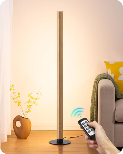 EDISHINE Wooden LED Floor Lamp with Remote, Dual Lighting, 7CCT & Dimmable - color: Natural