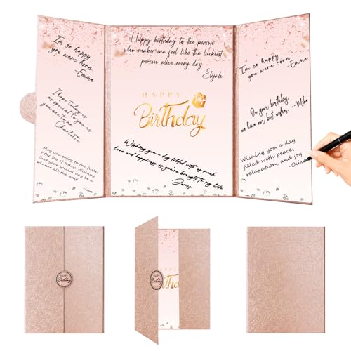 Crenics Rose Gold Happy Birthday Decorations, Creative Birthday Guest Sign in Book Alternative, Birthday Signature Book 18" x 12", Great Birthday Gifts for Women or Girls - color: Rose Gold