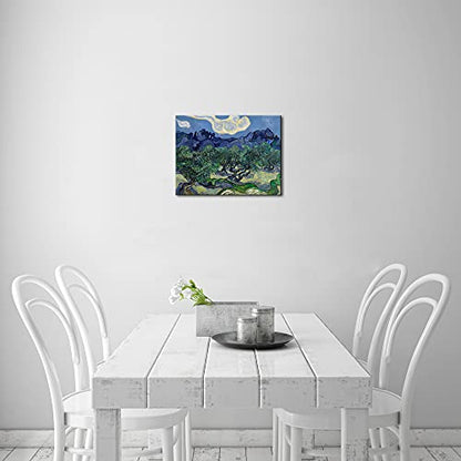 Wieco Art Olive Trees by Van Gogh Oil Paintings Reproduction Artwork Abstract Canvas Prints Wall Art Stretched and Framed Abstract Landscape Pictures Ready to Hang for Home Office Decorations - size: 16"L x 12"W