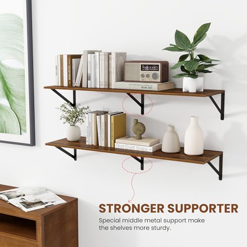 Heimlove 40W x 12D Deep Floating Shelves Set of 2 Walnut - color: Walnut With Black Metal Bracket, size: 40Wx12Dx5.8H