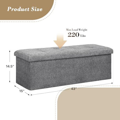 Athena Collection 43" Storage Ottoman Bench Folding Bench with 130L Hidden Storage, Large End of Bed Bench Linen Foot Rest Stool Chest with Flipping Lid for Living Room, Bedroom, Entryway, Dark Gray - color: Dark Gray, style: 43" Linen