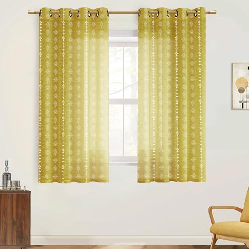 Mustard Yellow Boho Curtains, Retro Pattern Mid Century Modern Curtains for Bedroom Living Room Kitchen 63 Inch Length - color: Mustard Yellow ( in the Sunlight ), size: 52"W x 63"L (Pack of 2)