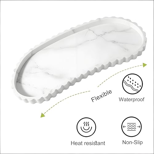 Silicone Vanity Tray Organizer 12"x5.3" White Marble Pattern - color: Marble White