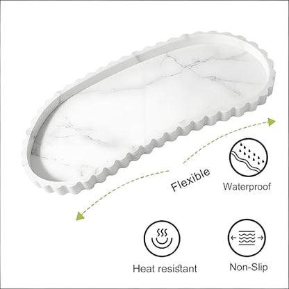 Silicone Vanity Tray Organizer 12"x5.3" White Marble Pattern - color: Marble White